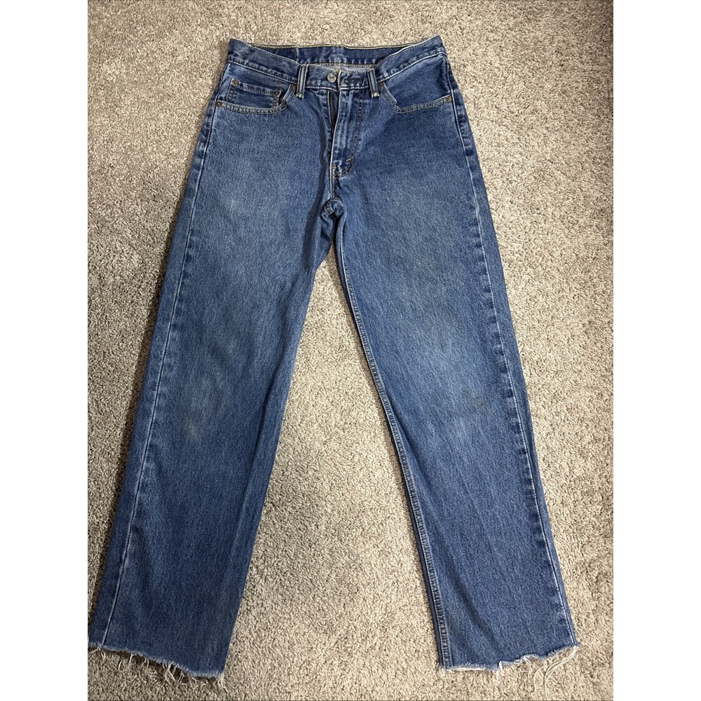 Levis 550 Regular Fit Jeans Mens 30x28 Blue Medium Wash Frayed Raw Hem Denim